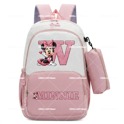 Conjunto Infantil 2 Peças Disney Mickey & Minnie – Mochila Grande com Estojo, Estilo Cartoon, Ideal para Escola