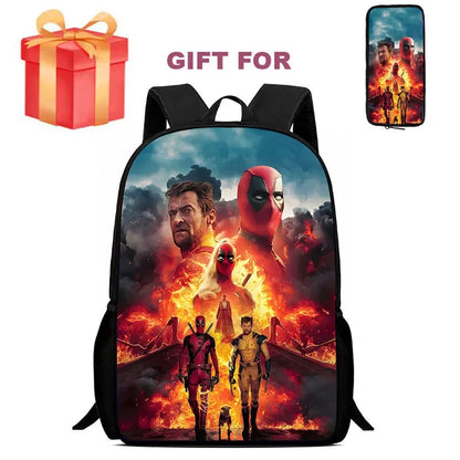 Mochila Infantil Deadpool & Wolverine com Estojo – Conjunto 2 Peças, Durável para Escola e Jardim de Infância