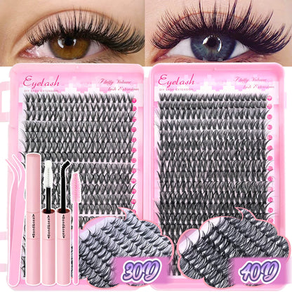 Kit de Extensão de Cílios DIY – 720 Peças com Clusters Individuais, Cola e Selante