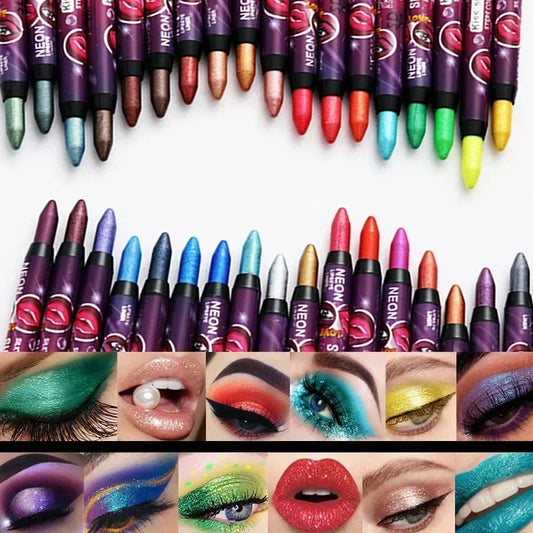 Lápis 2 em 1 Sombra e Batom – À Prova d’Água, Longa Duração e Efeito Glitter