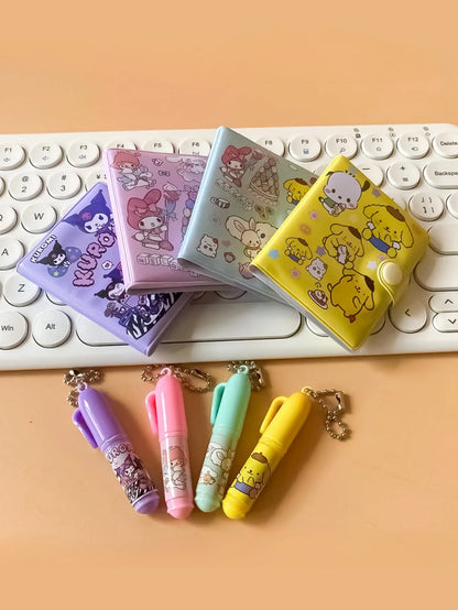 Caderno Kuromi, Cinnamoroll e Melody – Opções com 1, 4, 8 ou 16 Unidades | Mini Journal Kawaii Portátil para Escola, Escritório e Presentes