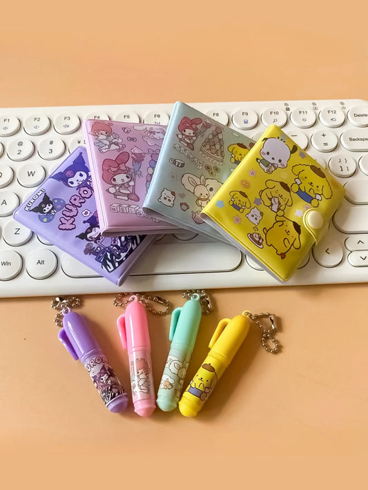 Caderno Kuromi, Cinnamoroll e Melody – Opções com 1, 4, 8 ou 16 Unidades | Mini Journal Kawaii Portátil para Escola, Escritório e Presentes
