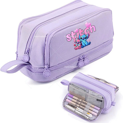 Estojo Disney Stitch de Grande Capacidade – Oxford Resistente, Portátil e Organizador para Escola e Escritório