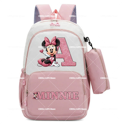 Conjunto Infantil 2 Peças Disney Mickey & Minnie – Mochila Grande com Estojo, Estilo Cartoon, Ideal para Escola