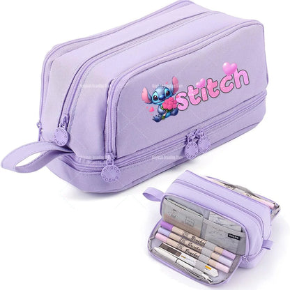 Estojo Disney Stitch de Grande Capacidade – Oxford Resistente, Portátil e Organizador para Escola e Escritório