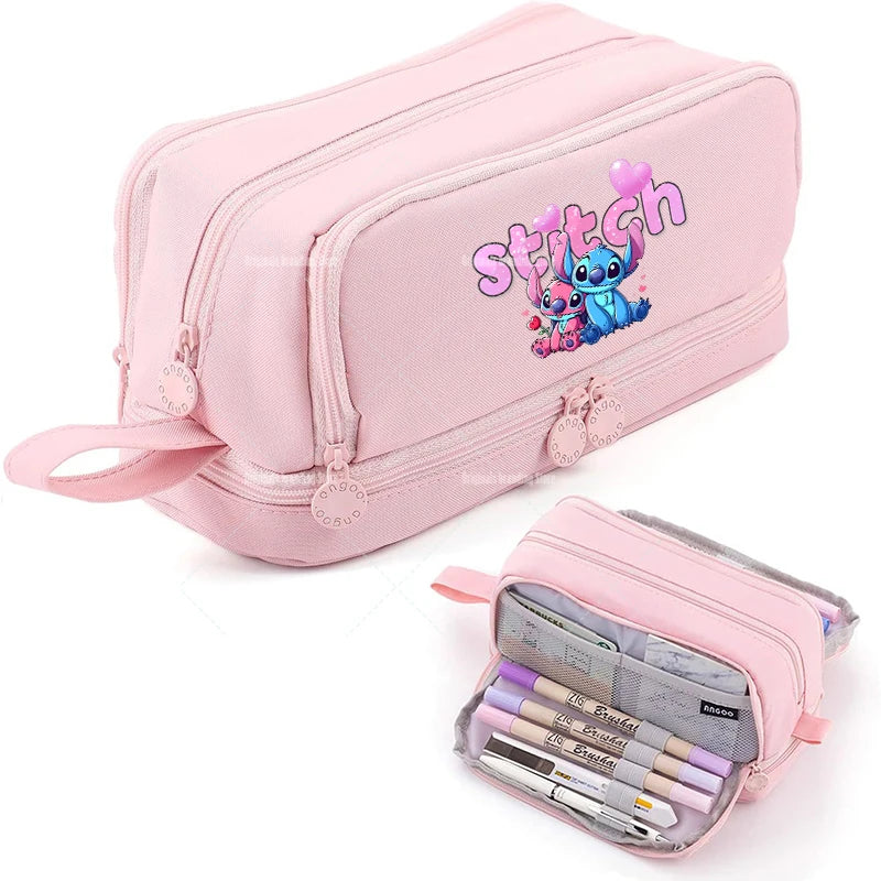 Estojo Disney Stitch de Grande Capacidade – Oxford Resistente, Portátil e Organizador para Escola e Escritório