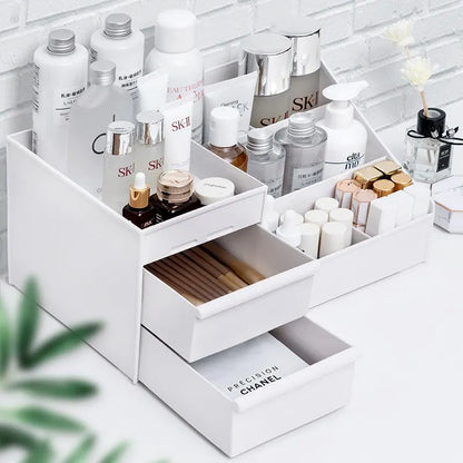 Caixa Organizadora Branca em Plástico – Ideal para Maquiagem, Cosméticos e Skincare na Penteadeira ou Escrivaninha