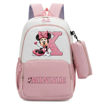 Conjunto Infantil 2 Peças Disney Mickey & Minnie – Mochila Grande com Estojo, Estilo Cartoon, Ideal para Escola