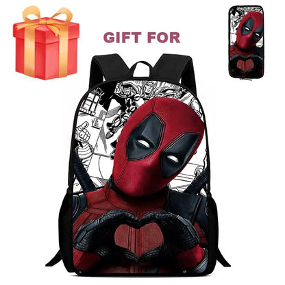 Mochila Infantil Deadpool & Wolverine com Estojo – Conjunto 2 Peças, Durável para Escola e Jardim de Infância