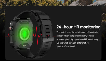 Smartwatch Militar 2025 – GPS, Chamadas BT, Fitness, À Prova d’Água, Compatível Android e iOS