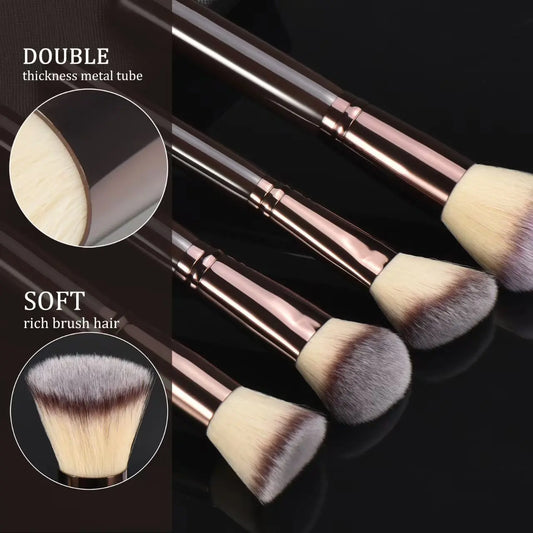 Kit com 10 Pincéis de Maquiagem – Completo para Base, Pó Solto, Blush, Corretivo e Sombra
