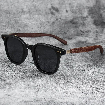 Óculos de Sol Retrô Madeira Estilo Wood Grain – Lentes Polarizadas com Proteção UV, Unissex para Ciclismo, Passeios ao Ar Livre e Urbano