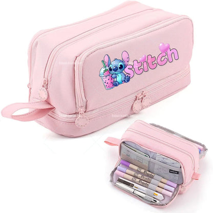 Estojo Disney Stitch de Grande Capacidade – Oxford Resistente, Portátil e Organizador para Escola e Escritório