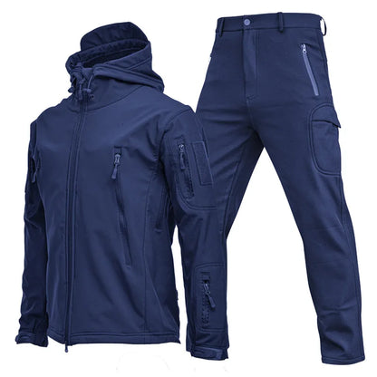 Conjunto Masculino Inverno – Jaqueta Tática com Capuz à Prova d’Água + Calça Cargo, Forro Fleece, Ideal para Trilhas, Caça e Atividades ao Ar Livre