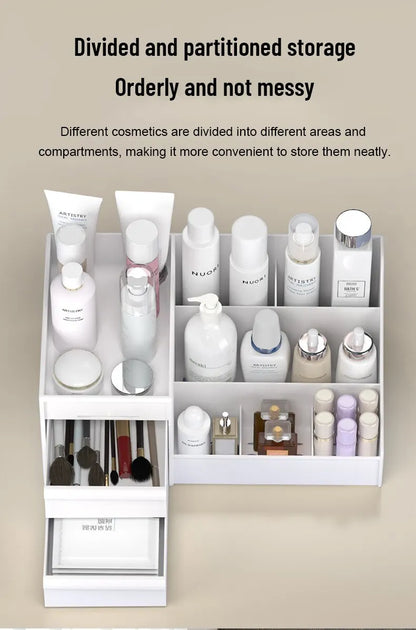 Caixa Organizadora Branca em Plástico – Ideal para Maquiagem, Cosméticos e Skincare na Penteadeira ou Escrivaninha