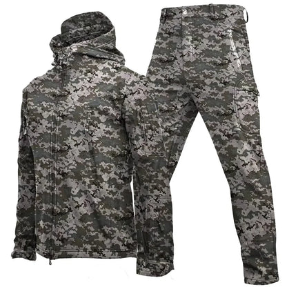 Conjunto Masculino Inverno – Jaqueta Tática com Capuz à Prova d’Água + Calça Cargo, Forro Fleece, Ideal para Trilhas, Caça e Atividades ao Ar Livre