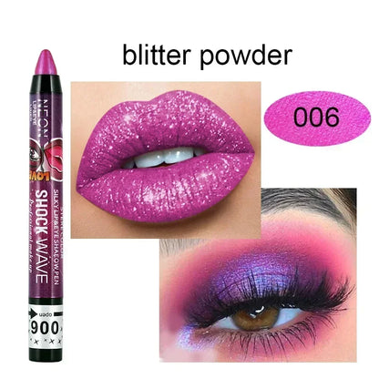 Lápis 2 em 1 Sombra e Batom – À Prova d’Água, Longa Duração e Efeito Glitter