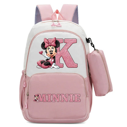 Conjunto Infantil 2 Peças Disney Mickey & Minnie – Mochila Grande com Estojo, Estilo Cartoon, Ideal para Escola