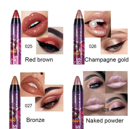 Lápis 2 em 1 Sombra e Batom – À Prova d’Água, Longa Duração e Efeito Glitter