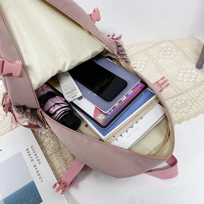 Mochila Feminina Impermeável Multi-Bolsos – Estilo Kawaii para Escola, Faculdade e Laptop