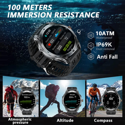 Smartwatch Militar 2025 – GPS, Bússola, Lanterna, 10ATM e Bateria 1000mAh