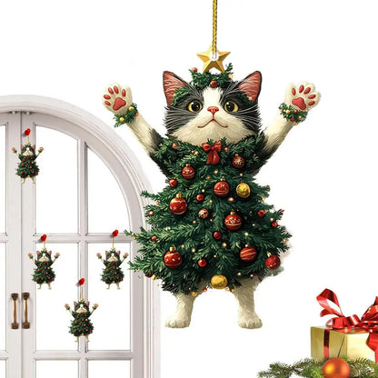 Pingente de Gato Natalino – Enfeite Acrílico 2D para Árvore de Natal e Ano Novo 2025
