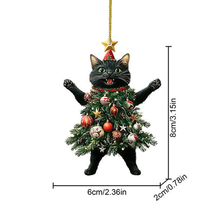 Pingente de Gato Natalino – Enfeite Acrílico 2D para Árvore de Natal e Ano Novo 2025