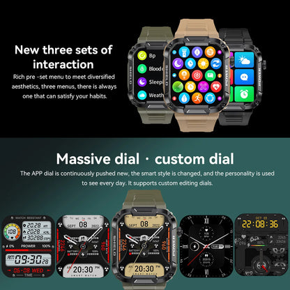 Smartwatch Militar 2025 – GPS, Chamadas BT, Fitness, À Prova d’Água, Compatível Android e iOS