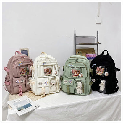 Mochila Feminina Impermeável Multi-Bolsos – Estilo Kawaii para Escola, Faculdade e Laptop