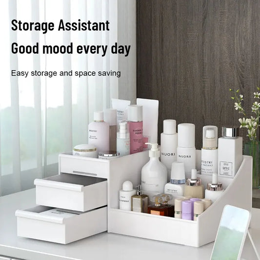 Caixa Organizadora Branca em Plástico – Ideal para Maquiagem, Cosméticos e Skincare na Penteadeira ou Escrivaninha