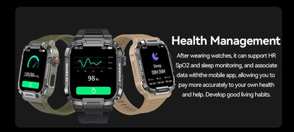 Smartwatch Militar 2025 – GPS, Chamadas BT, Fitness, À Prova d’Água, Compatível Android e iOS