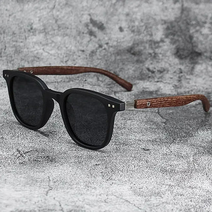 Óculos de Sol Retrô Madeira Estilo Wood Grain – Lentes Polarizadas com Proteção UV, Unissex para Ciclismo, Passeios ao Ar Livre e Urbano