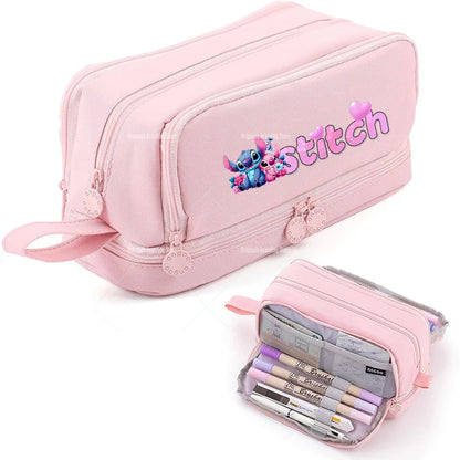 Estojo Disney Stitch de Grande Capacidade – Oxford Resistente, Portátil e Organizador para Escola e Escritório