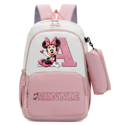 Conjunto Infantil 2 Peças Disney Mickey & Minnie – Mochila Grande com Estojo, Estilo Cartoon, Ideal para Escola