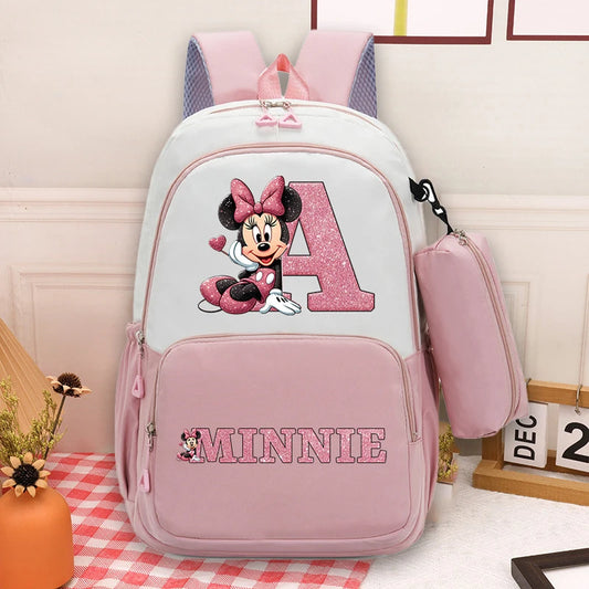 Conjunto Infantil 2 Peças Disney Mickey & Minnie – Mochila Grande com Estojo, Estilo Cartoon, Ideal para Escola