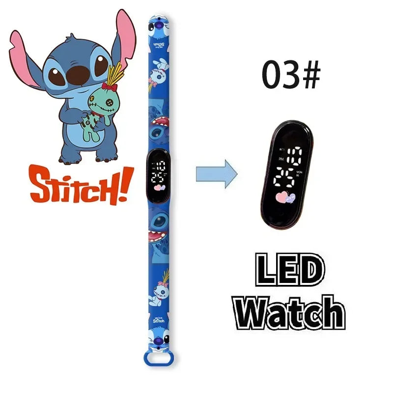Relógio Digital Infantil Disney com LED Luminoso – Toque, Resistente à Água, Esportivo e Ideal para Presente