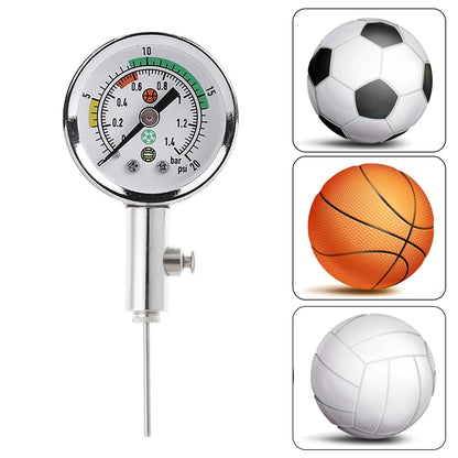 Medidor de Pressão para Bola de Futebol e Vôlei – Manômetro Portátil com 3 Agulhas e Válvula de Liberação de Ar