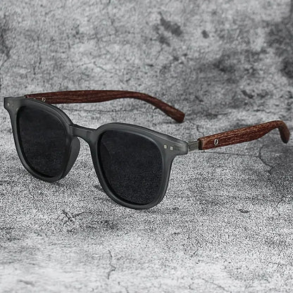 Óculos de Sol Retrô Madeira Estilo Wood Grain – Lentes Polarizadas com Proteção UV, Unissex para Ciclismo, Passeios ao Ar Livre e Urbano