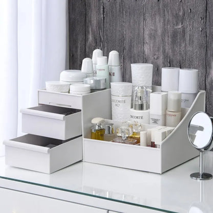 Caixa Organizadora Branca em Plástico – Ideal para Maquiagem, Cosméticos e Skincare na Penteadeira ou Escrivaninha