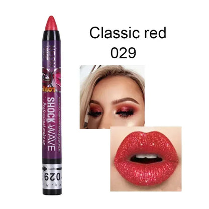 Lápis 2 em 1 Sombra e Batom – À Prova d’Água, Longa Duração e Efeito Glitter