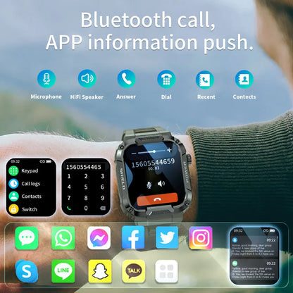 Smartwatch Militar 2025 – GPS, Chamadas BT, Fitness, À Prova d’Água, Compatível Android e iOS