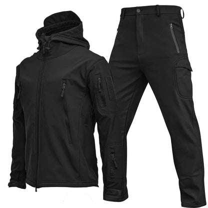 Conjunto Masculino Inverno – Jaqueta Tática com Capuz à Prova d’Água + Calça Cargo, Forro Fleece, Ideal para Trilhas, Caça e Atividades ao Ar Livre