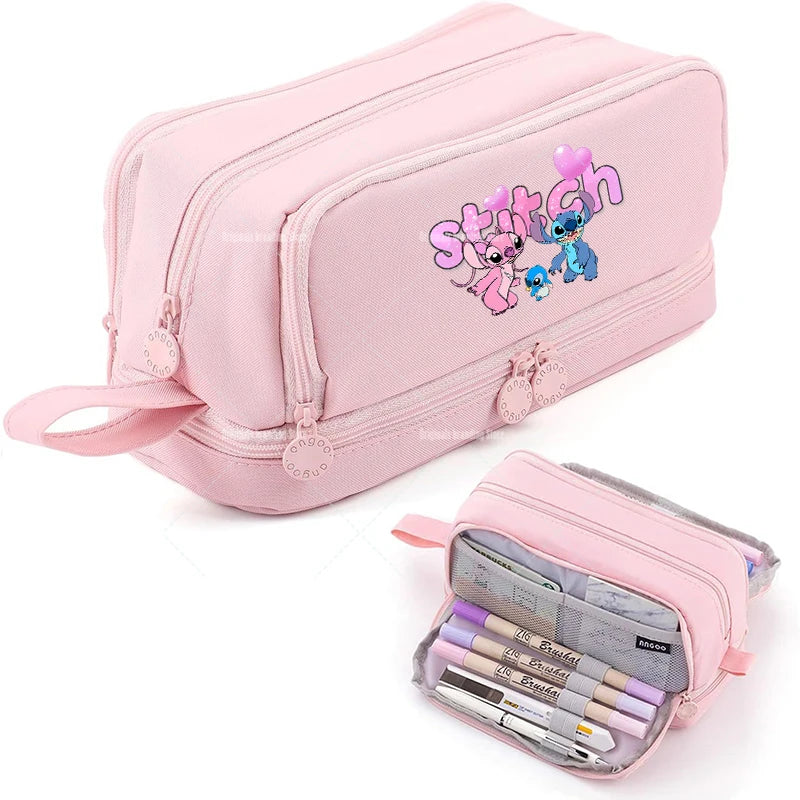 Estojo Disney Stitch de Grande Capacidade – Oxford Resistente, Portátil e Organizador para Escola e Escritório