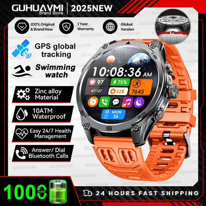 Smartwatch Militar 2025 – GPS, Bússola, Lanterna, 10ATM e Bateria 1000mAh