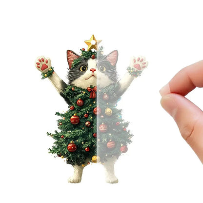 Pingente de Gato Natalino – Enfeite Acrílico 2D para Árvore de Natal e Ano Novo 2025