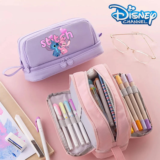 Estojo Disney Stitch de Grande Capacidade – Oxford Resistente, Portátil e Organizador para Escola e Escritório