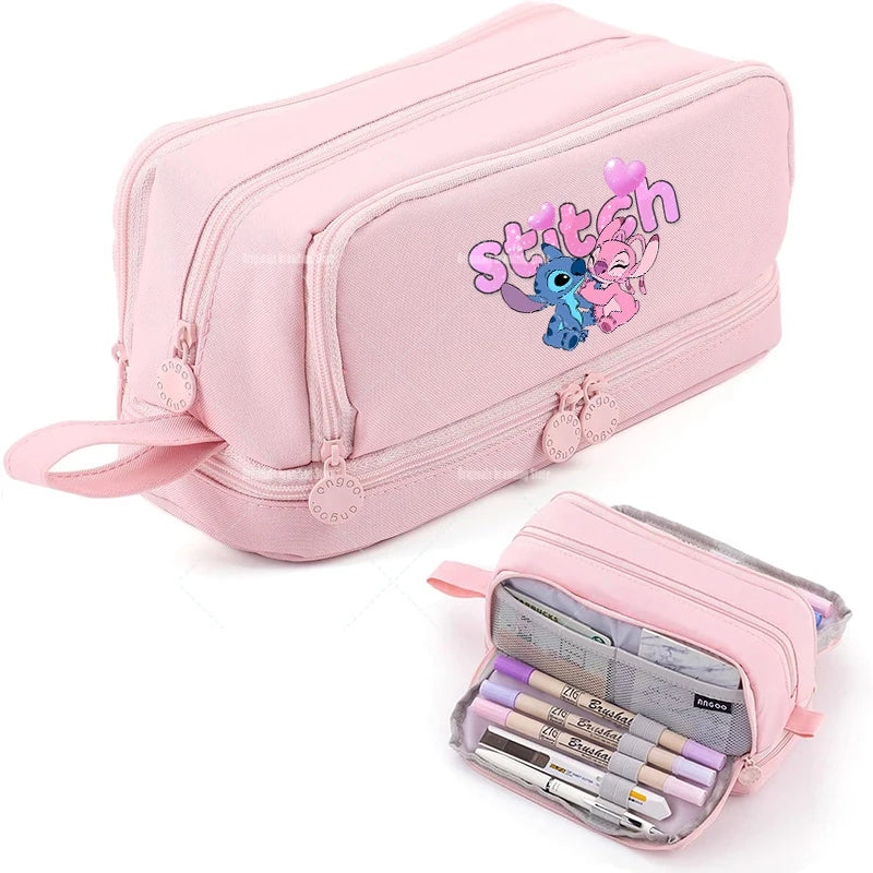 Estojo Disney Stitch de Grande Capacidade – Oxford Resistente, Portátil e Organizador para Escola e Escritório