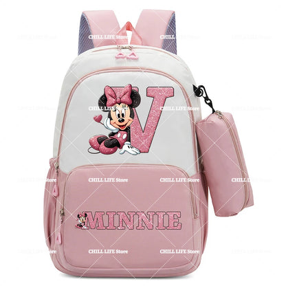 Conjunto Infantil 2 Peças Disney Mickey & Minnie – Mochila Grande com Estojo, Estilo Cartoon, Ideal para Escola