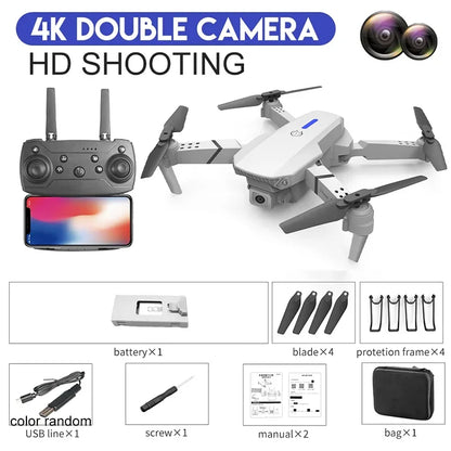 Drone Profissional E88Pro 4K – Câmera Dupla HD, Grande Angular, Dobrável com Wi-Fi FPV