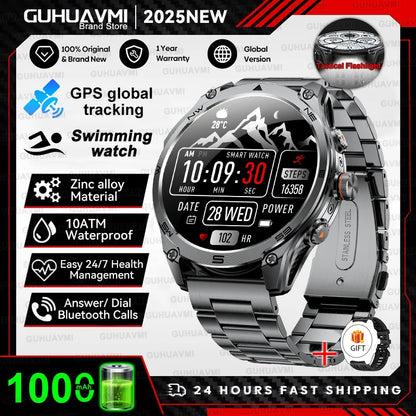 Smartwatch Militar 2025 – GPS, Bússola, Lanterna, 10ATM e Bateria 1000mAh